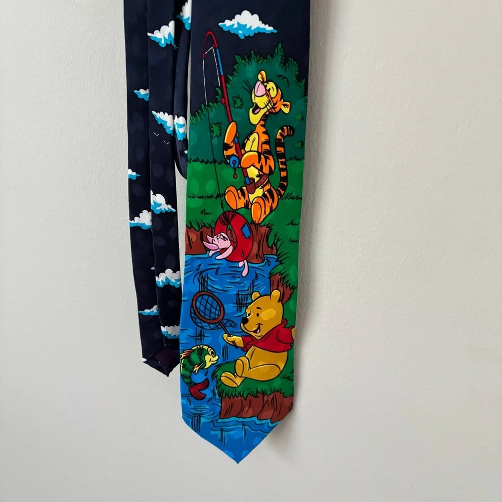 Disney 100% Silk Vintage Winnie the Pooh Characters Fishing Tie
